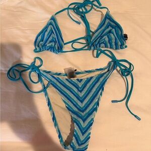 triangl swimwear Blue & Aqua Striped Triangle Bikini